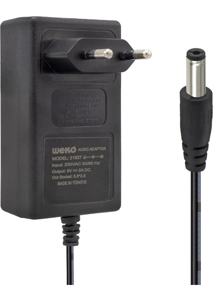9 Volt - 2 Amper 5.5*2.5 Uçlu Yerli Üretim Plastik Kasa Priz Tipi Kutusuz Adaptör (5047)