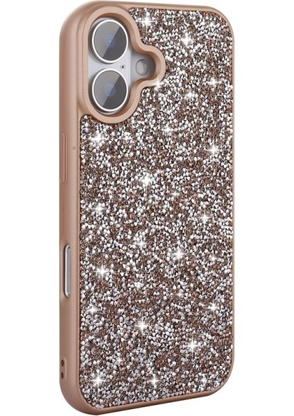 iPhone Uyumlu 16 Kılıf Parlak Taşlı Tasarım Zore Pırlanta Kapak-Gold