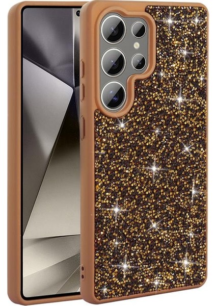 Galaxy Uyumlu S22 Ultra Kılıf Parlak Taşlı Tasarım Zore Pırlanta Kapak-Gold