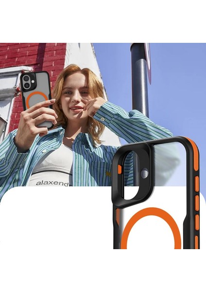 iPhone Uyumlu 16 Plus Kılıf M-Safe Şarj Özellikli Renkli Kenar Airbag Şeritli Zore Lamer Kapak indirimleri
