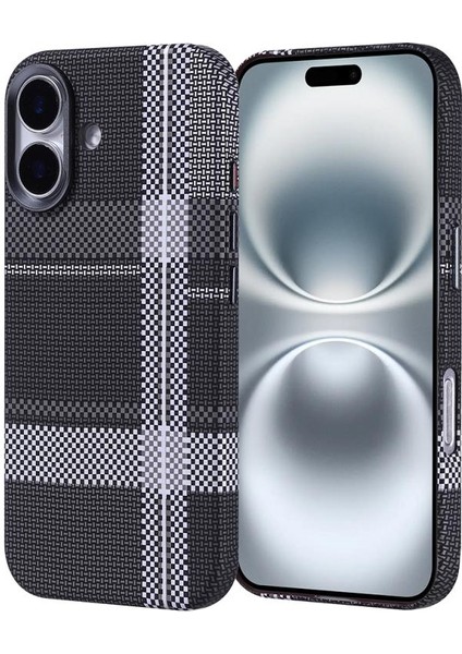 iPhone Uyumlu 16 Kılıf M-Safe Şarj Özellikli Karbon Fiber Görünümlü Zore Nekst Kapak-Gri-Siyah