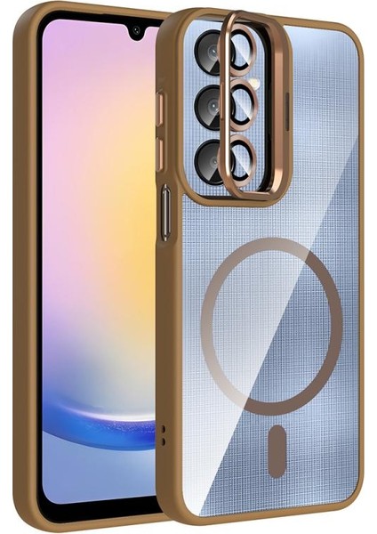 Galaxy Uyumlu A16 Kılıf Standlı ve Kamera Lens Hediyeli M-Safe Şarj Özellikli Zore Etro Kapak-Desert Titanyum