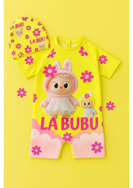 Kız Çocuk Karakter Desenli Uw Korumalı Tulum Mayo Gizli Fermuarlı Boneli 2 Parça