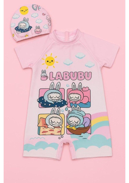 Kız Çocuk Karakter Desenli Uw Korumalı Tulum Mayo Gizli Fermuarlı Boneli 2 Parça