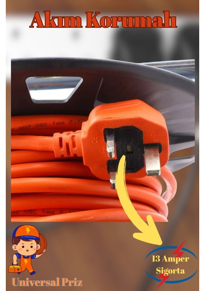 Bylion Makaralı Seyyar Kablo Universal 4 Prizli Uzatma Kablosu 3x1.5 mm Cca Kablo 20 Metre. fiyatları
