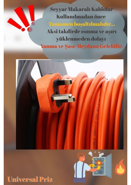 Bylion Makaralı Seyyar Kablo Universal 4 Prizli Uzatma Kablosu 3x1.5 mm Cca Kablo 20 Metre. fırsatları