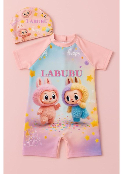 Kız Çocuk Karakter Desenli Uw Korumalı Tulum Mayo Gizli Fermuarlı Boneli 2 Parça