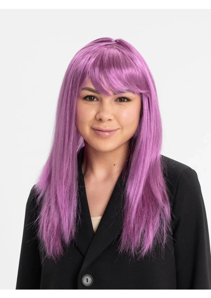 Rose Pembe Renk Düz Kesim Uzun Parti Peruğu Takma Saç (5047)