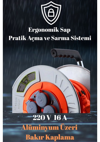 Bylionmakaralı Seyyar Kablo Kapaklı 4 Prizli Metal Uzatma Kablosu 3x2.5 mm Cca Kablo 30 Metre. fırsatları