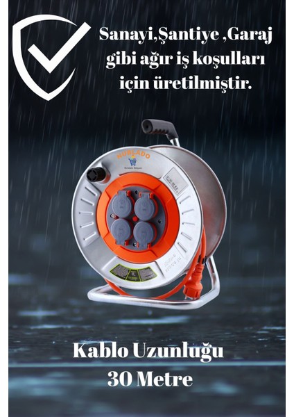 Bylionmakaralı Seyyar Kablo Kapaklı 4 Prizli Metal Uzatma Kablosu 3x2.5 mm Cca Kablo 30 Metre. indirimleri
