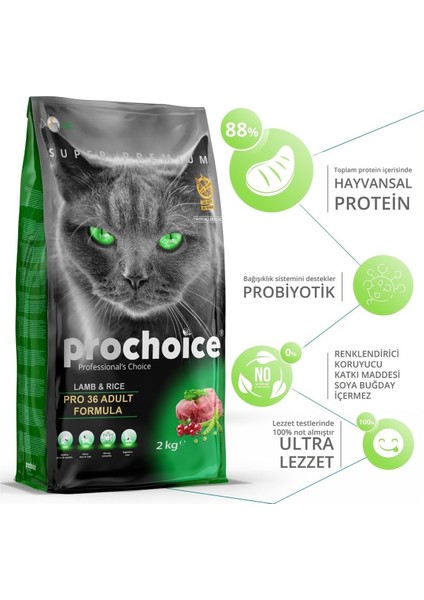 Prochoice 36 Kuzu Etli Yetişkin Kedi Maması 2 kg