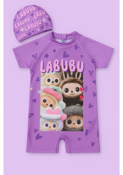 Kız Çocuk Karakter Desenli Uw Korumalı Tulum Mayo Gizli Fermuarlı Boneli 2 Parça