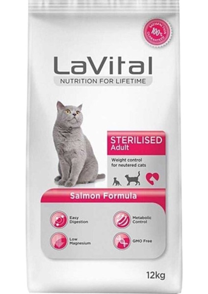 Lavital Kısır Kedi Maması Somonlu 12 Kg.
