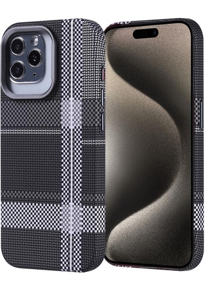 iPhone Uyumlu 15 Pro Kılıf M-Safe Şarj Özellikli Karbon Fiber Görünümlü Zore Nekst Kapak-Gri-Siyah