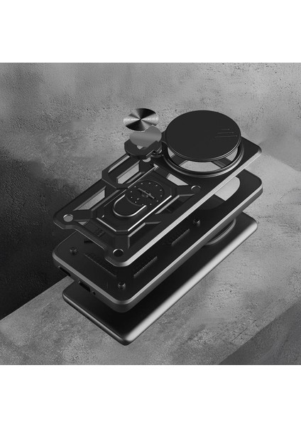 Xiaomi Uyumlu Redmi Note 14 Pro Plus Kılıf Magnetik Standlı Kamera Korumalı Zore Sürgülü Vega Kapak modelleri