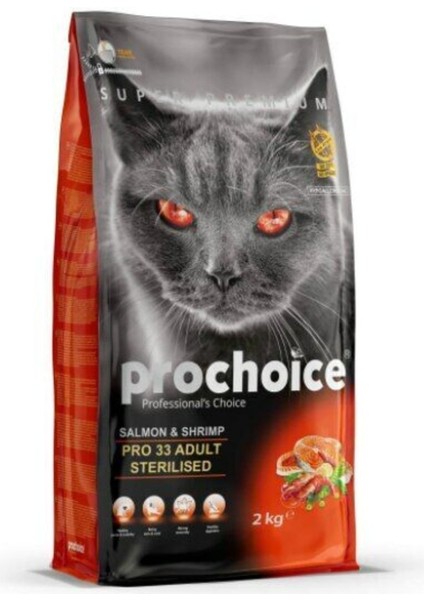 Prochoice 33 Kısırlaştırılmış Somon Karidesli Yetişkin Kedi Maması 2 kg fiyatları
