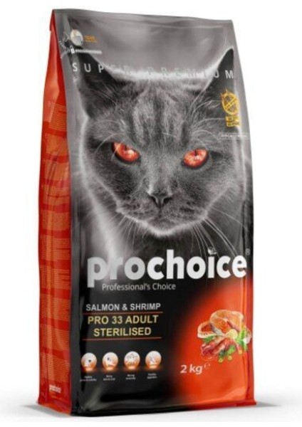 Prochoice 33 Kısırlaştırılmış Somon Karidesli Yetişkin Kedi Maması 2 kg indirimleri