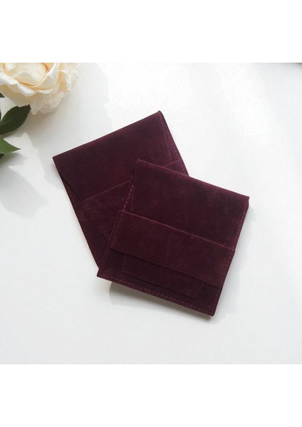 5 Adet 10X10 Bordo Süet Kemerli Takı Kesesi