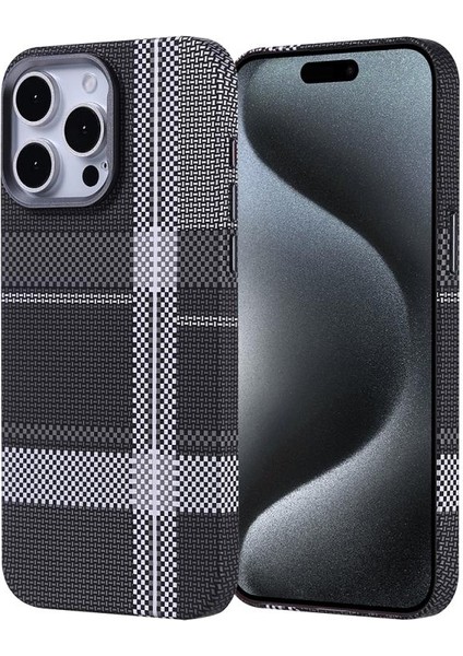 iPhone Uyumlu 15 Pro Max Kılıf M-Safe Şarj Özellikli Karbon Fiber Görünümlü Zore Nekst Kapak-Gri-Siyah