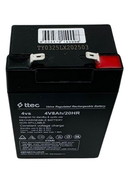 4 Volt 8AH Akü – Bakım Gerektirmez, Dayanıklı