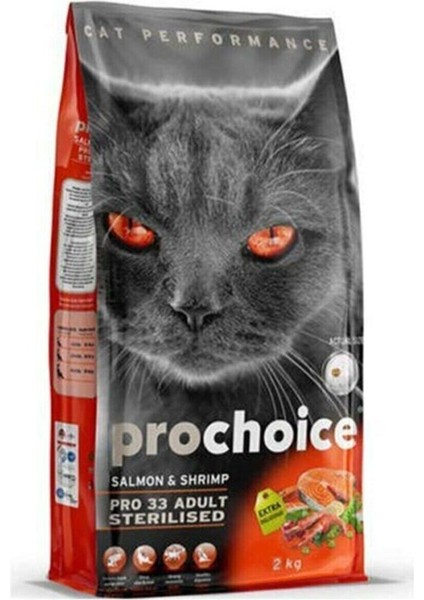 Prochoice 33 Kısırlaştırılmış Somon Karidesli Yetişkin Kedi Maması 2 kg