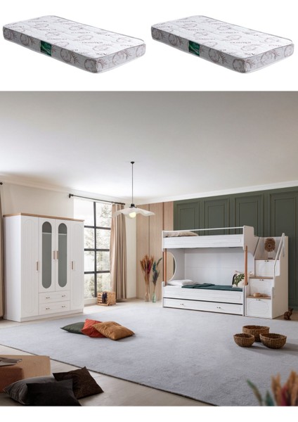 Ranza, Vita Bohem Yavrulu Beyaz Ranza 4 Kapaklı Dolap 2 Adet Comfort Yatak