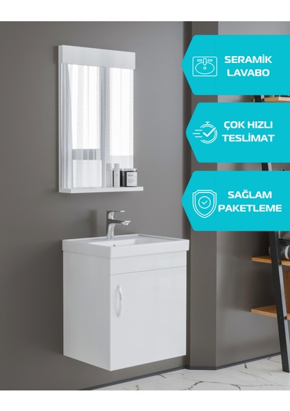 Luzia 50 cm Banyo Dolabı (Lavabo Dahil, Ayna Dahil)