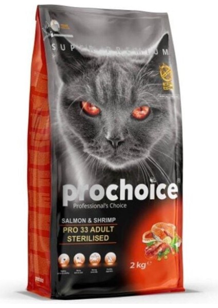 Prochoice 33 Kısırlaştırılmış Somon Karidesli Yetişkin Kedi Maması 2 kg