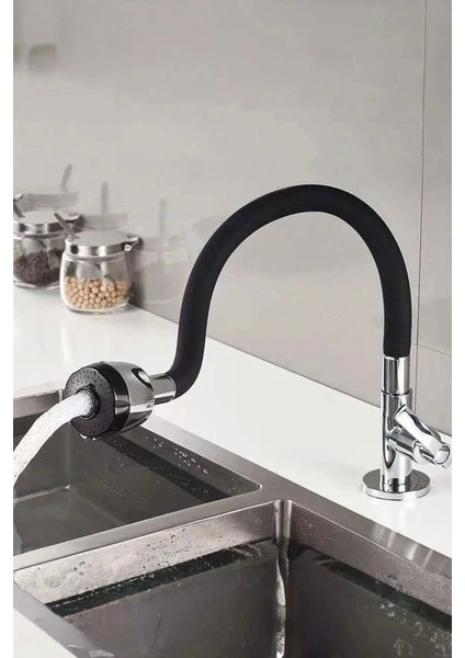 Renkli Silikonlu Oynar Başlıklı 2 Fonksiyonlu Spiral Musluk Başlığı - Siyah (5047) fiyatları