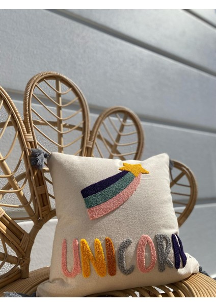 Unicorn Model Punch Işlemeli Kırlent Kılıfı