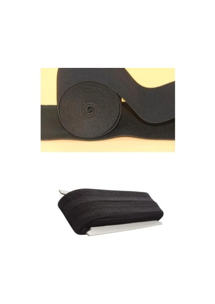Siyah - 1.5cm Paça Lastik Yassı Geniş 10MT. (5047)