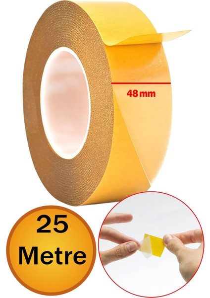 Çift Taraflı Filmi Film Şeffaf Bant Şerit Montaj Bandı 48 mm x 25 Metre Çok Amaçlı Güçlü 1 Adet.