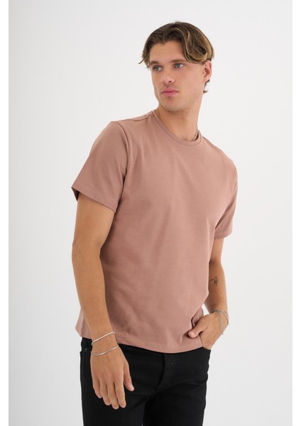 Erkek Kahverengi %100 Pamuklu Standart Kalıp T-Shirt fırsatları