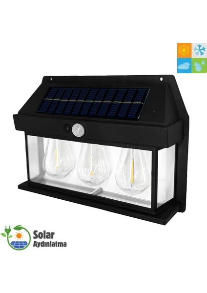 HB-500 Model 4'lü Paket Dekoratif Güneş Enerjili Bahçe 3 Adet LED Ampül Hareket Sensörlü Bahçe LED Su Geçirmez 3 Mod'lu Solar Duvar LED indirimleri