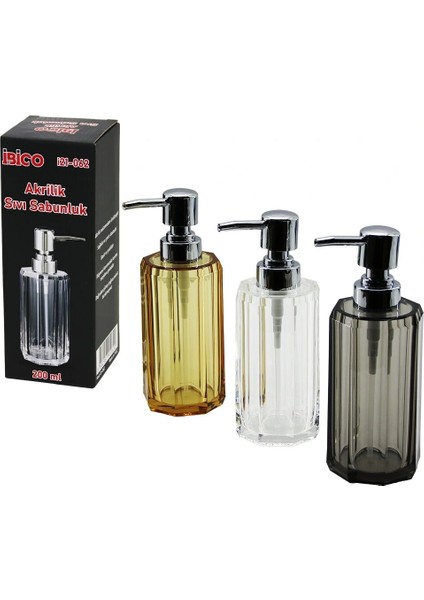 Uzun Sekizgen Şeffaf - Renkli Akrilik - Mika Kristal Sıvı Sabunluk 200ML (5047)