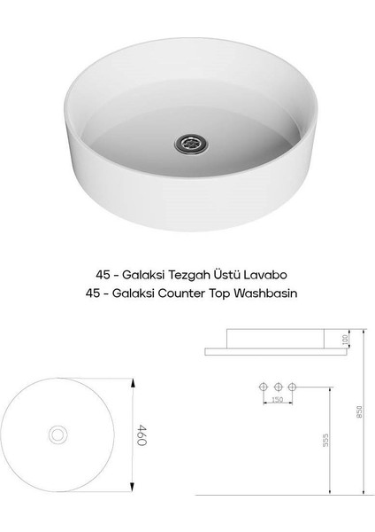 Galaksi Tezgah Üstü Lavabo Yuvarlak Beyaz Çanak Lavabo modelleri