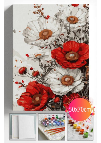 Sayılarla Boyama Seti Numaralı Tuval Fırça Boya Dahil Kasnaklı Set 50X70 cm - Gelincikçiçeği