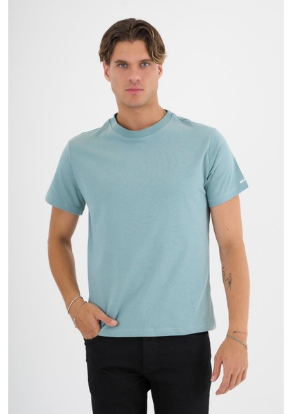 Erkek Yeşil %100 Pamuklu Standart Kalıp T-Shirt