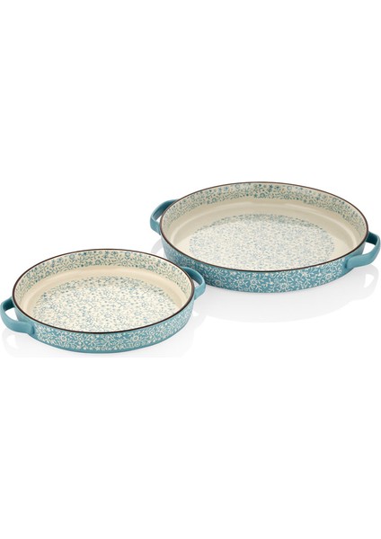 Turkuaz Yuvarlak 2 li Fırın Büyük Kabı 38-31 cm