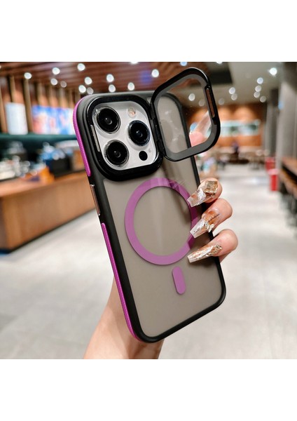 iPhone 15 Pro Max Manyetik Kılıf Cilt Dokunuşlu Tpu Akrilik Telefon Arka Kapağı Lens Koruyucu Ayaklı (Yurt Dışından)