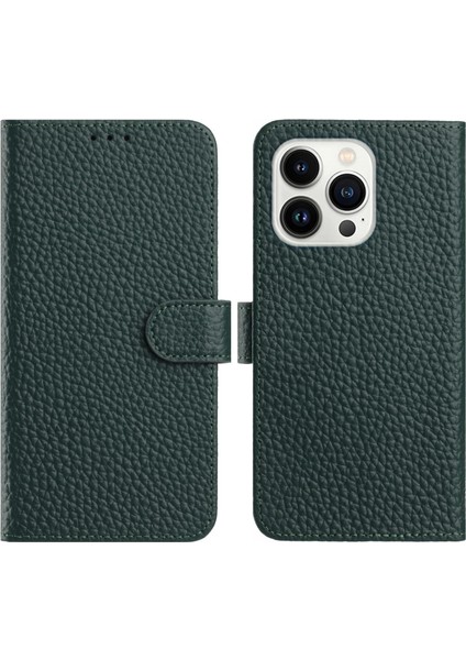 iPhone 15 Pro Max Cüzdan Standı Litchi Dokulu Inek Derisi Kapaklı Telefon Kılıfı (Yurt Dışından)