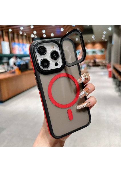 iPhone 15 Pro Max Manyetik Kılıf Cilt Dokunuşlu Tpu Akrilik Telefon Arka Kapağı Lens Koruyucu Ayaklı (Yurt Dışından)