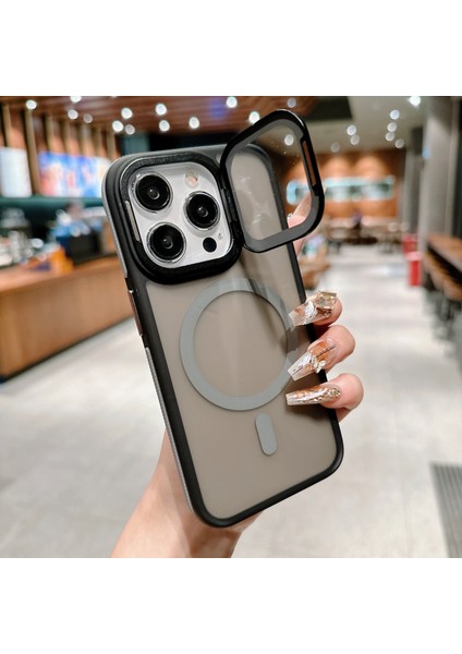 iPhone 15 Pro Max Manyetik Kılıf Cilt Dokunuşlu Tpu Akrilik Telefon Arka Kapağı Lens Koruyucu Ayaklı (Yurt Dışından)
