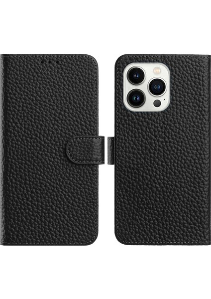 iPhone 15 Pro Max Cüzdan Standı Litchi Dokulu Inek Derisi Kapaklı Telefon Kılıfı (Yurt Dışından)