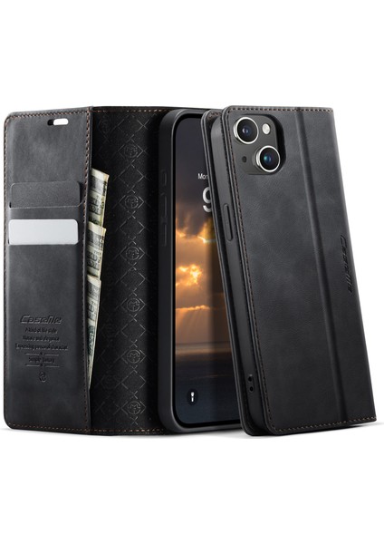 iPhone 15 Rfıd Engelleme Cüzdan Standı Dana Dokulu Deri Telefon Kılıfı (Yurt Dışından)