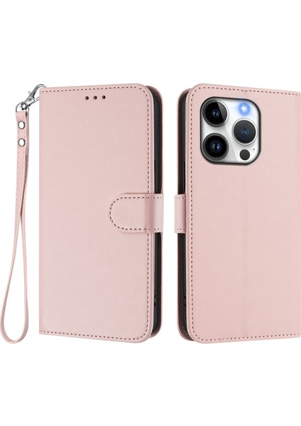 iPhone 15 Pro Deri Cüzdan Standı Telefon Kılıfı ve Bilek Kayışı (Yurt Dışından)