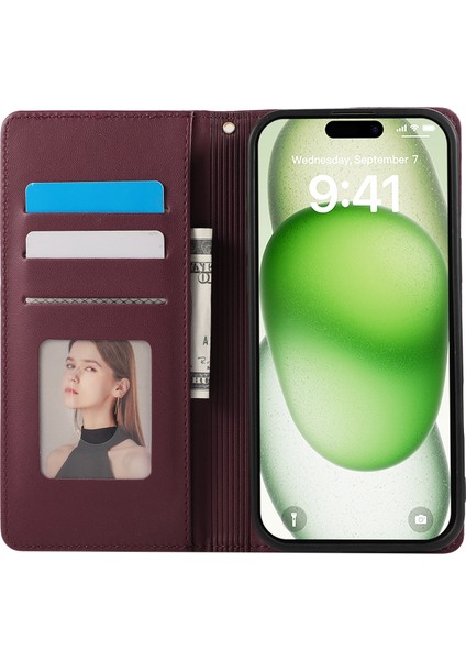 iPhone 15 Pro Rfıd Engelleme Cüzdan Standı Eşkenar Dörtgen Deri Telefon Kılıfı ve Bilek Kayışı (Yurt Dışından) fiyatları