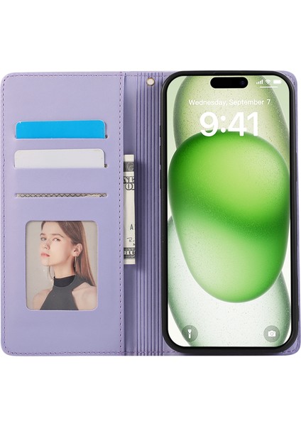 iPhone 15 Pro Rfıd Engelleme Cüzdan Standı Eşkenar Dörtgen Deri Telefon Kılıfı ve Bilek Kayışı (Yurt Dışından) fiyatları