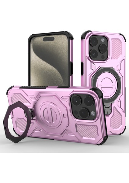 iPhone 15 Pro Max Manyetik Kılıf Döndürülebilir Metal Ayaklı Darbeye Dayanıklı Pc + Tpu Telefon Arka Kapağı (Yurt Dışından)