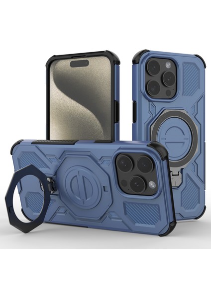 iPhone 15 Pro Max Manyetik Kılıf Döndürülebilir Metal Ayaklı Darbeye Dayanıklı Pc + Tpu Telefon Arka Kapağı (Yurt Dışından)